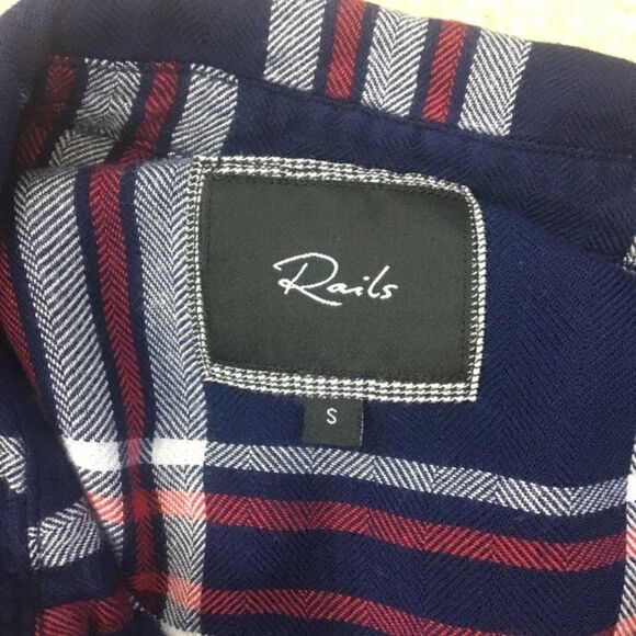 Rails Blue & White Plaid Checker Soft Long Sleeve Button Up Top S - Picture 7 of 9